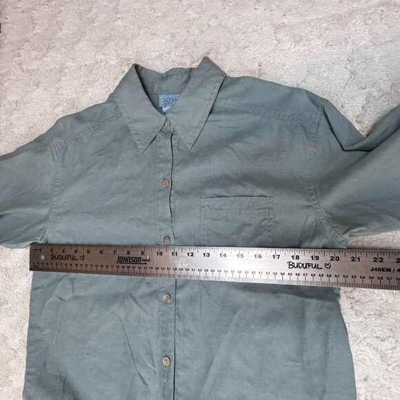 SO Blue Sigrid Olsen Women's Button Down Long Sleeve Linen Shirt Small Pocket - Picture 6 of 8